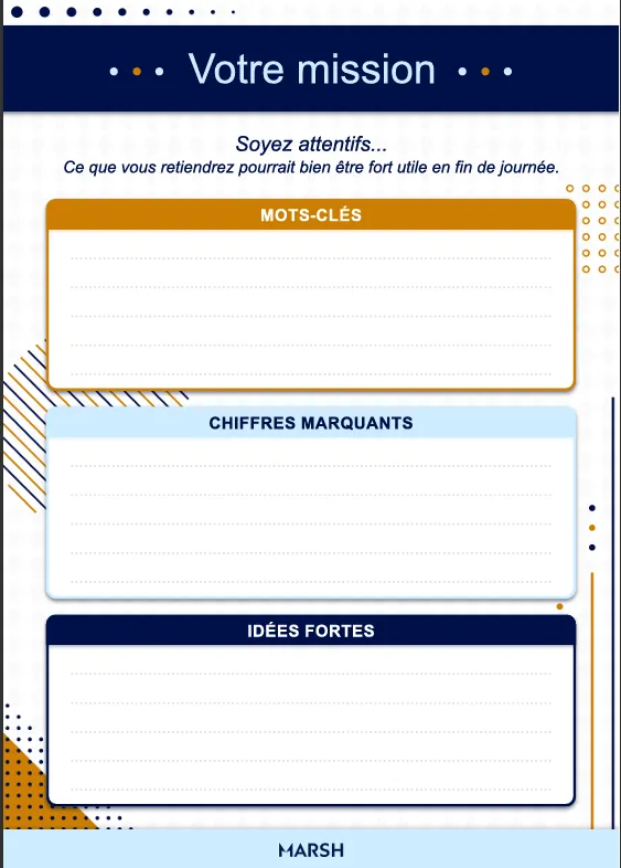 La carte mission remise à chaque participant en début de journée, pour collecter mots-clés, chiffres marquants et idées fortes.